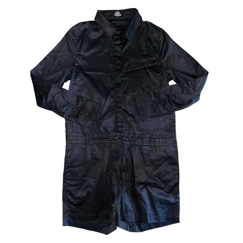 WB6 Lucca Wildfang Black Romper Jumpsuit Collared Button Down Drawstring Size S